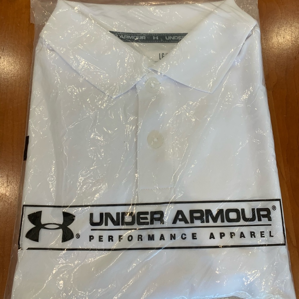 Under Armour- NWT, boys, size large, white polo